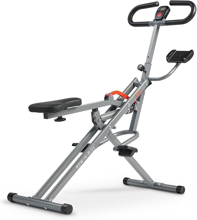 Sunny Health & Fitness Row-N-Ride PRO, Full Body Combo Squat Machine w/Optional Resistance Band