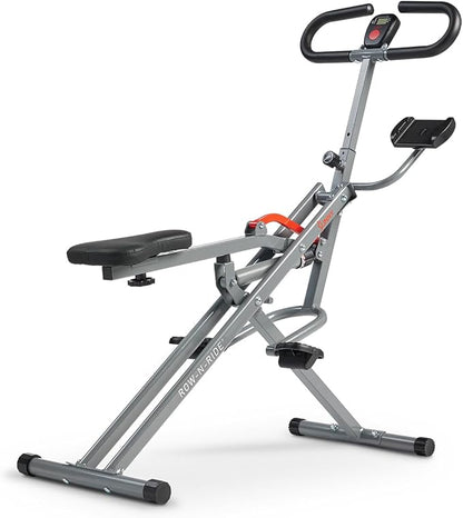 Sunny Health & Fitness Row-N-Ride PRO, Full Body Combo Squat Machine w/Optional Resistance Band