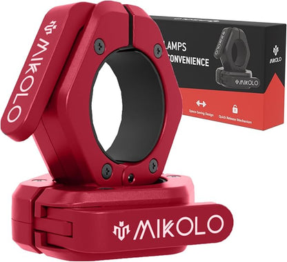 Mikolo Barbell Clamps,2-Inch Olympic Barbell Clips with Anti-Slip TPR Lining and Quick Release for