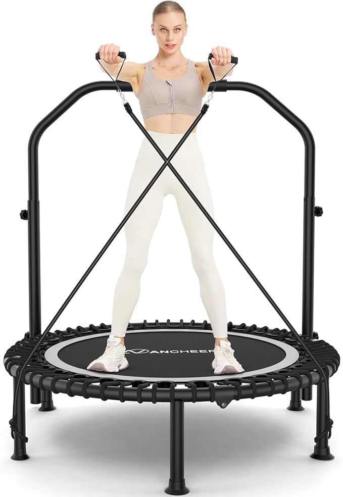 ANCHEER 40" Foldable Mini Trampoline,Max Load 450lbs/550lbs Indoor Trampoline,with 4 Level