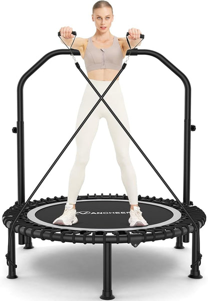 ANCHEER 40" Foldable Mini Trampoline,Max Load 450lbs/550lbs Indoor Trampoline,with 4 Level
