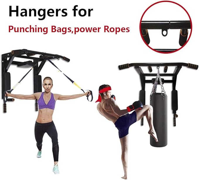 BDL Wall Mounted Pull Up Bar Chin Up bar Multifunctional Dip Station for Indoor Home Gym Workout
