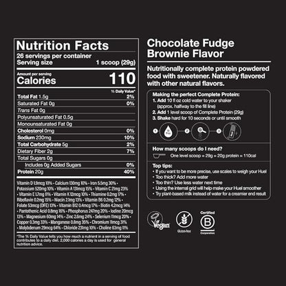 Huel Vegan Protein Powder | Chocolate Fudge Brownie | Complete Nutrition | 20g Protein Powder |