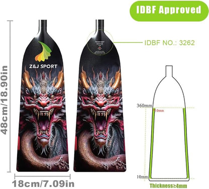 Z&J SPORT Adjustable Dragon Boat Paddle, IDBF Approved Carbon Fiber Paddle, Dragon Graphic Paddle