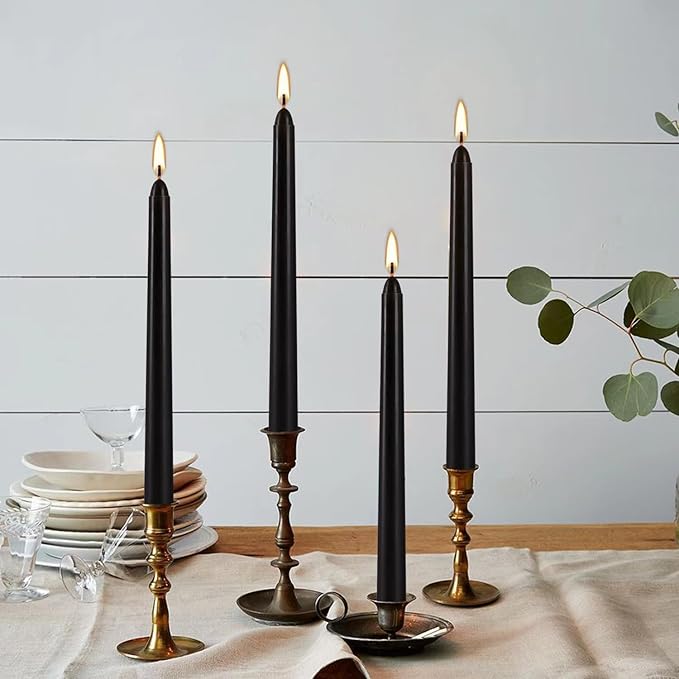 24 Pack Black Taper Candles, 7-8 Hours Burn Time, Unscented, Smokeless and Dripless, 0.75 x 10 Inch