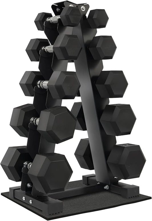 Rubber Coated Hex Dumbbell Weight Sets and Storage Rack, 100LB Set or 150LB Set, 5-20 lbs Pairs or