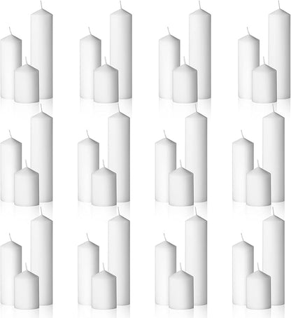 36PC Pillar Candles Bulk 2 in x 3, 6, 8 Inch Long Burning Wax Pillar Candles Unscented Smokeless