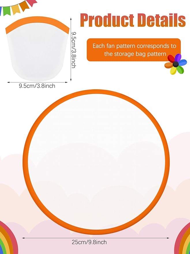 Gejoy Foldable Flying Disc Fans Bulk with Bags 9.8 Inch DIY Sublimation Handheld Cooling Fan Beach