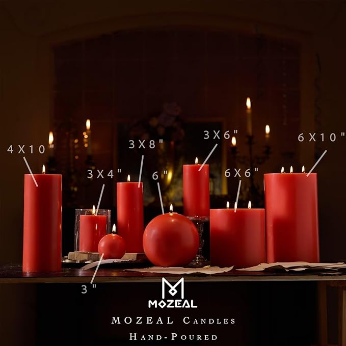 MOZEAL 3" x 4" Hand-Poured Unscented Candle, Dripless Pillar Candle Set of 3, Long Clean Burning