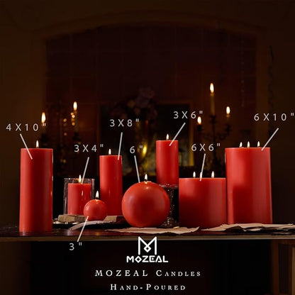 MOZEAL 3" x 4" Hand-Poured Unscented Candle, Dripless Pillar Candle Set of 3, Long Clean Burning