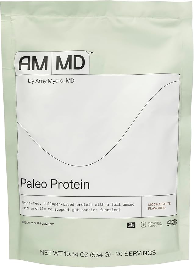 Amy Myers MD Paleo Protein Powder - Mocha Latte, 20 Servings - Collagen-Based Gut Function Support