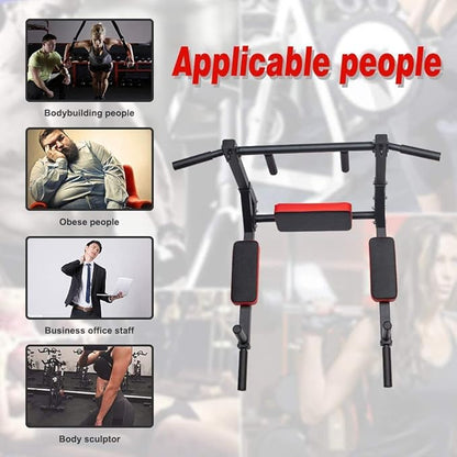 ptlsy Wall Mounted Pull Up Bar Multifunctional with Multi-grip Chin Up Bar Heavy Duty Dip Station