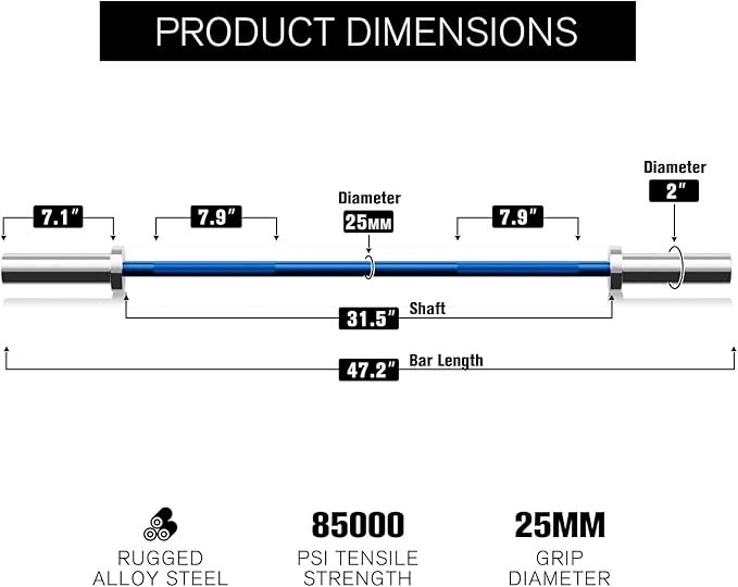 RITFIT Olympic Barbell 4ft/4.8ft/6ft - 2 Inch Weight Bar for Strength Training, Weightlifting