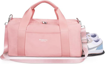 Pink Gym Bag for Women Girls with Shoe Compartment & Wet Pocket - Duffle Bag for Travel Sports