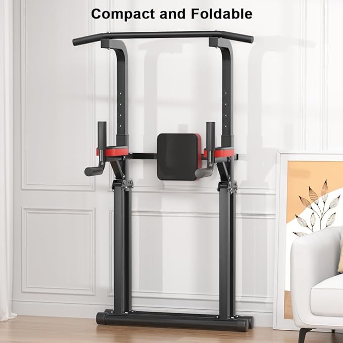 Foldable Power Tower, Adjustable Multifunction Pull Up Bar Tower Station, Pullup Dip Station Rack