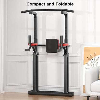 Foldable Power Tower, Adjustable Multifunction Pull Up Bar Tower Station, Pullup Dip Station Rack