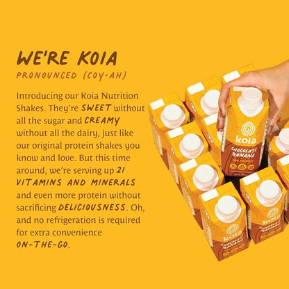 Koia Plant Based Protein Shake, Chocolate Banana, 20g Protein, 5g Sugar, 6g Prebiotic Fiber, 21