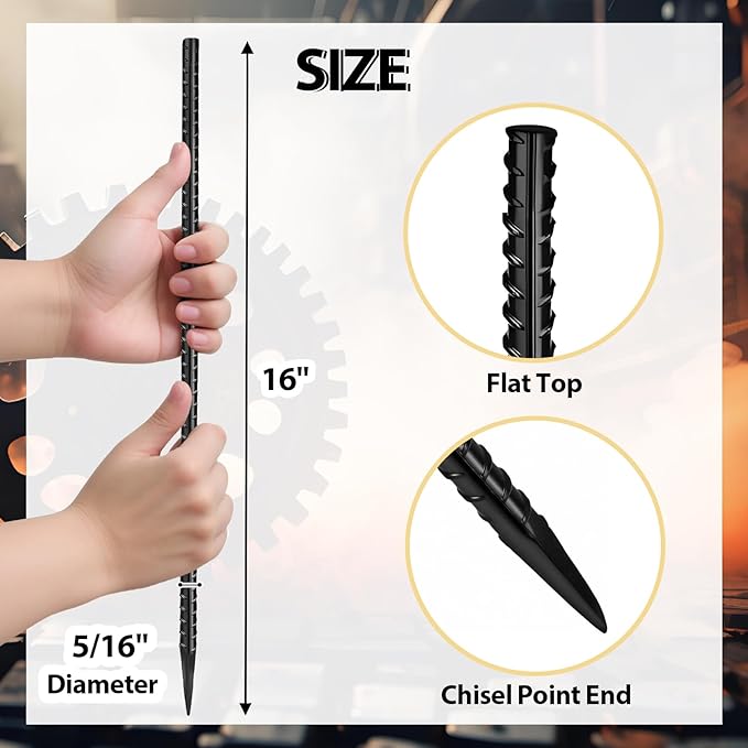 16 inches Rebar Stakes 24-Pack Straight Metal Stakes Heavy Duty 5/16" Diameter Ground Stake for