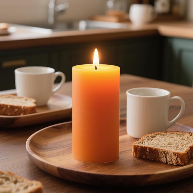 3 Packs 2.8x6 Inch Orange Pillar Candles, Unscented Dripless Non-Toxic Smokeless Long Lasting Fall