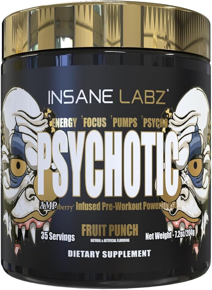 Insane Labz Psychotic Gold, High Stimulant Pre Workout Powder, Extreme Lasting Energy Focus, Pumps