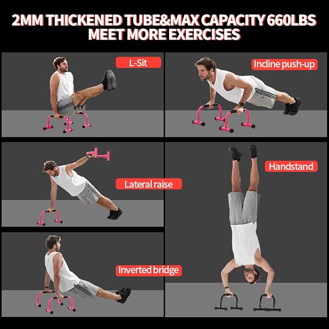 Push Up Bar, Parallettes Bars For L-sit & Dip, Heavy-Duty No Wobbling Parallel Bars Stand For