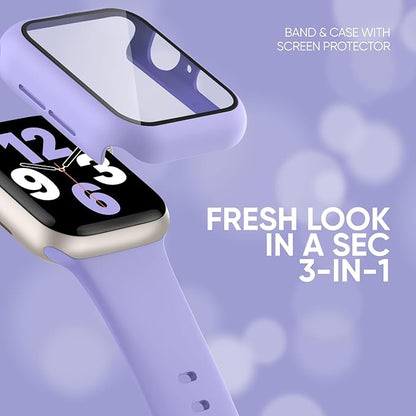 Compatible for Apple Watch Band 44mm 45mm and Case with Screen Protector, Soft Silicone Sport Strap