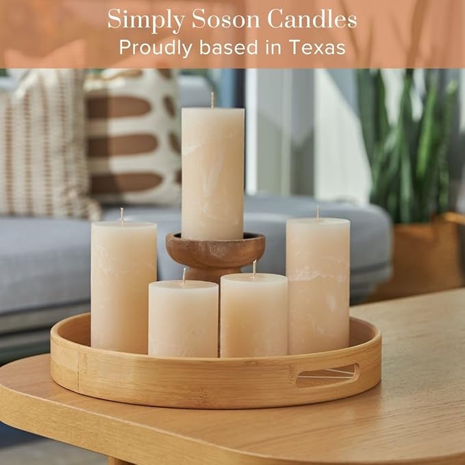 Simply Soson 3x4 inch Ivory Pillar Candles Set of 3, Rustic Texture, Unscented Ivory Candles