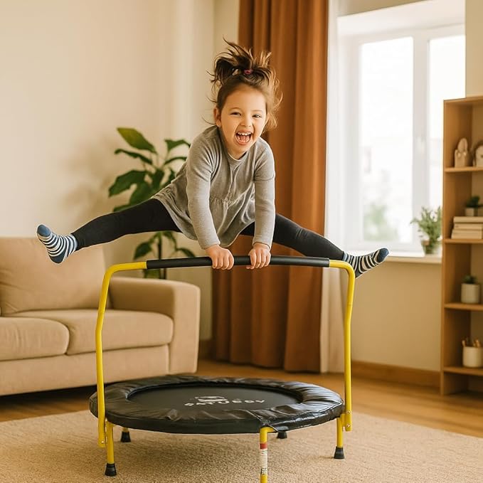 Teamson by Crowntec 36'' Round UV Resistant Steel Mini Trampoline with Handle and Safety Pad for
