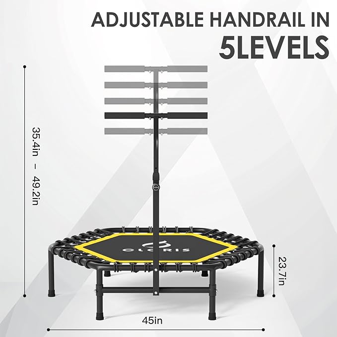 CLORIS 45'' Rebounder Trampoline for Adults - Max Load 450lbs, Mini Trampoline with Adjustable Foam