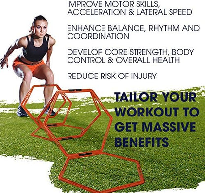 Yes4All Hex Agility Rings/Speed Rings with Carrying Bag – Hexagon Rings, Agility Hurdles for