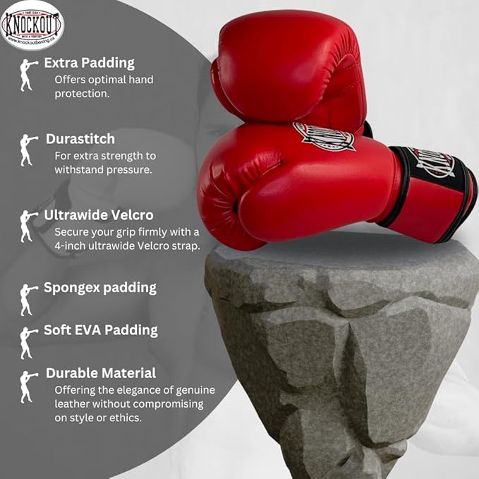 Knockout Gel Boxing Gloves for Men Women - Pro Training Sparring, Maya Hide Leather Muay Thai MMA