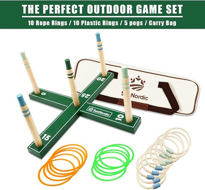 Wooden Ring Toss Game Set, Backyard Beach Camping Game with Toss Rings & Portable Carrying Bag