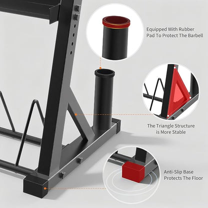 3 Tier Barbell Storage Racks,1000 LBS Capacity Adjustable Weight Rack for Dumbbell, Kettlebell