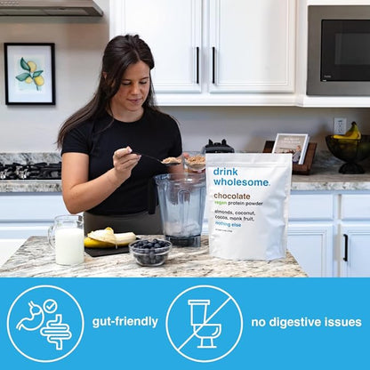 drink wholesome Vegan Chocolate Almond Protein Powder | for Sensitive Stomachs | Additive & Dairy