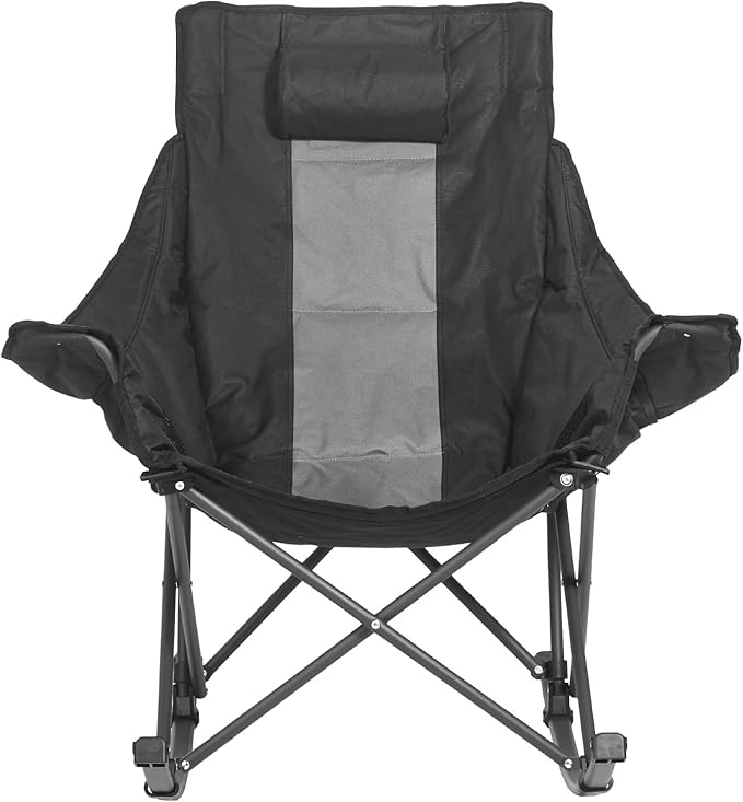 VEVOR Rocking Camping Chair, Portable Folding Rocker, Heavy-Duty Lawn Chair Recliner with Cupholder