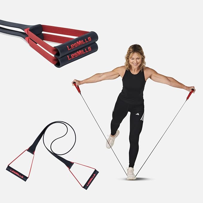 Les Mills™ SMARTBAND™ Workout Resistance Band with Handles, Home Gym Workout Equipment, Elastic