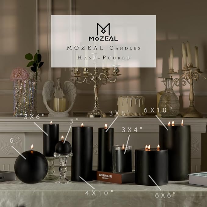 MOZEAL 3" x 4" Hand-Poured Unscented Candle,Dripless Pillar Candle Set of 3,Long Clean