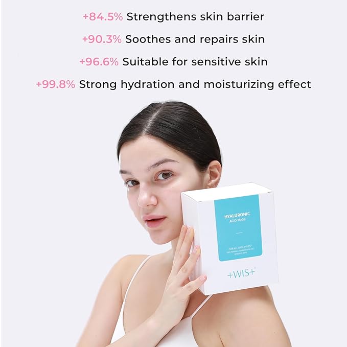 '+WIS+ Hyaluronic Acid Face Mask 24 EA with Hyaluronic Acid Serum and Vitamin B5, Hydrating Facial