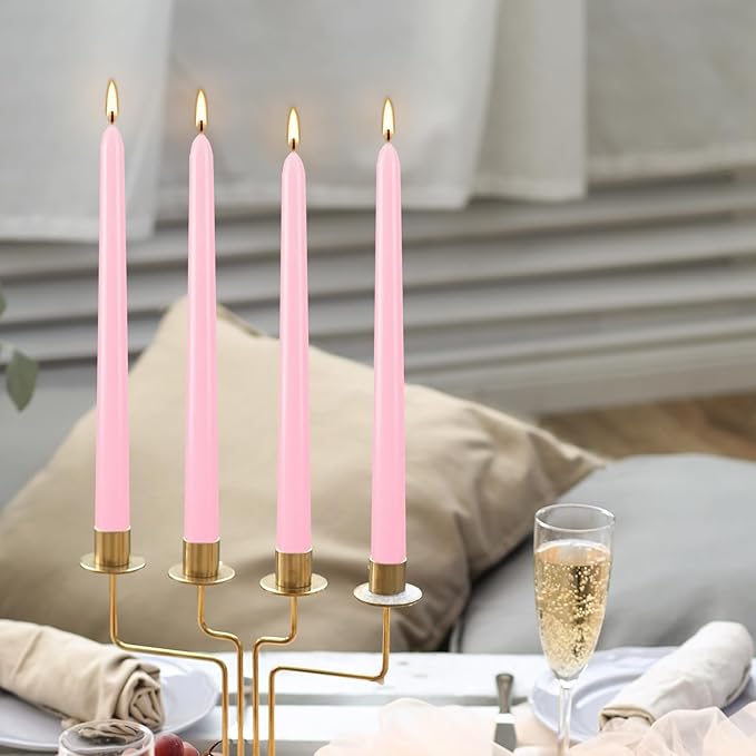 24 Pack Pink Taper Candles, 7-8 Hours Burn Time, Unscented, Smokeless and Dripless, 0.75 x 10 Inch