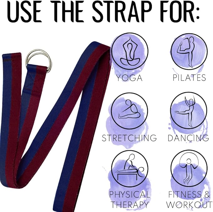TECEUM Yoga Strap & Mat Strap – 2 IN 1 – Cotton – 6 ft 8 ft 10 ft (30+ colors) – Adjustable