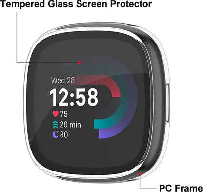 Vancle Case for Fitbit Versa 4 / Fitbit Sense 2, 4-Pack Screen Protector Tempered Glass Full Around