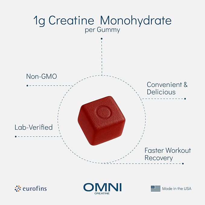 Creatine Monohydrate Gummies - Supports Muscle Growth, Recovery & Brain Function - Convenient &