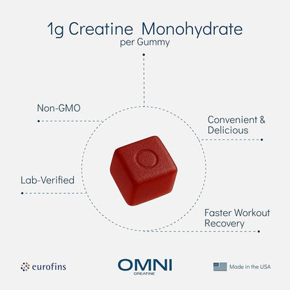 Creatine Monohydrate Gummies - Supports Muscle Growth, Recovery & Brain Function - Convenient &