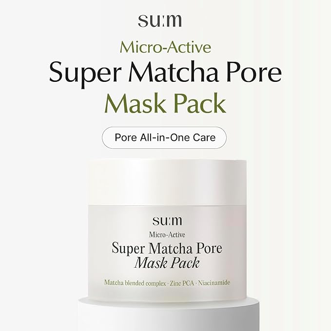 SU:M Micro-Active Super Matcha Pore Mask Pack (3.38fl oz) - Pore refining, oil control, exfoliating