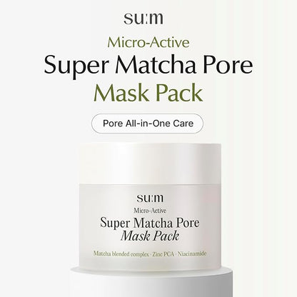 SU:M Micro-Active Super Matcha Pore Mask Pack (3.38fl oz) - Pore refining, oil control, exfoliating
