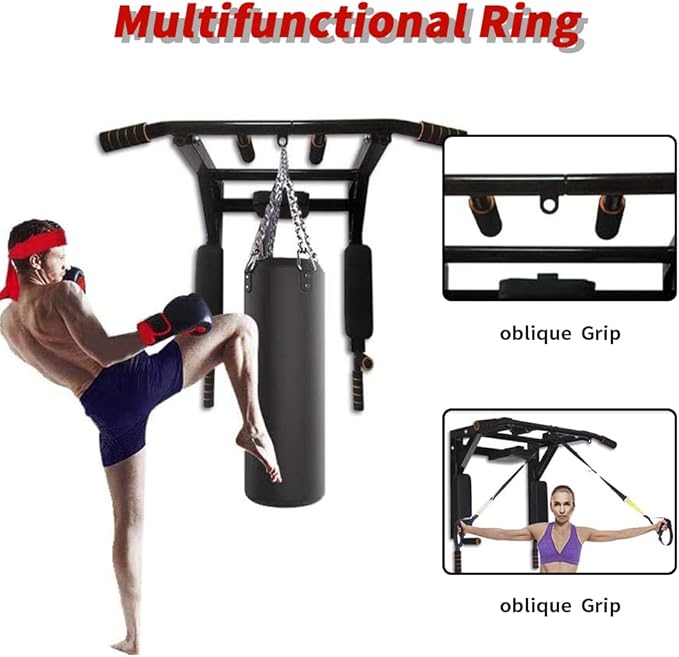 ptlsy Wall Mounted Pull Up Bar Multifunctional with Multi-grip Chin Up Bar Heavy Duty Dip Station