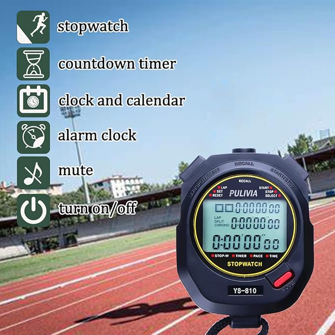 Stopwatch Timer Lap Split Digital Stopwatch with Clock Calendar Alarm, Large Display Stop Watch for