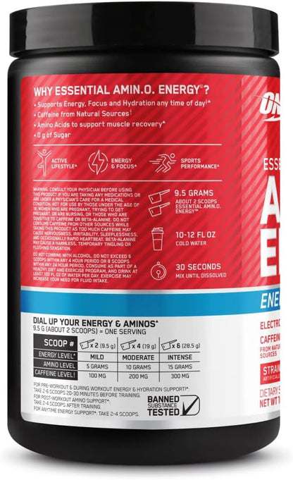 Optimum Nutrition Amino Energy Powder Plus Hydration, with BCAA, Electrolytes, and Caffeine