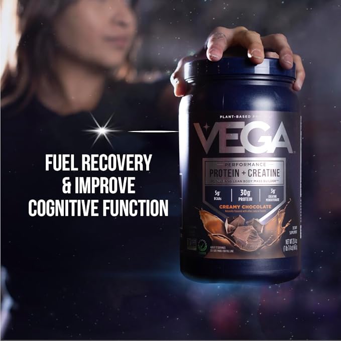 Vega Protein + Creatine - 30g Plant-Based Protein, Chocolate, 13 Servings, 3g Creatine, 5g BCAAs