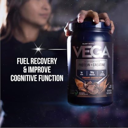 Vega Protein + Creatine - 30g Plant-Based Protein, Vanilla, 13 Servings, 3g Creatine, 5g BCAAs